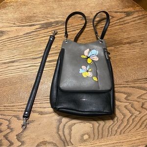 Black and Grey Espe Floral Backpack Purse